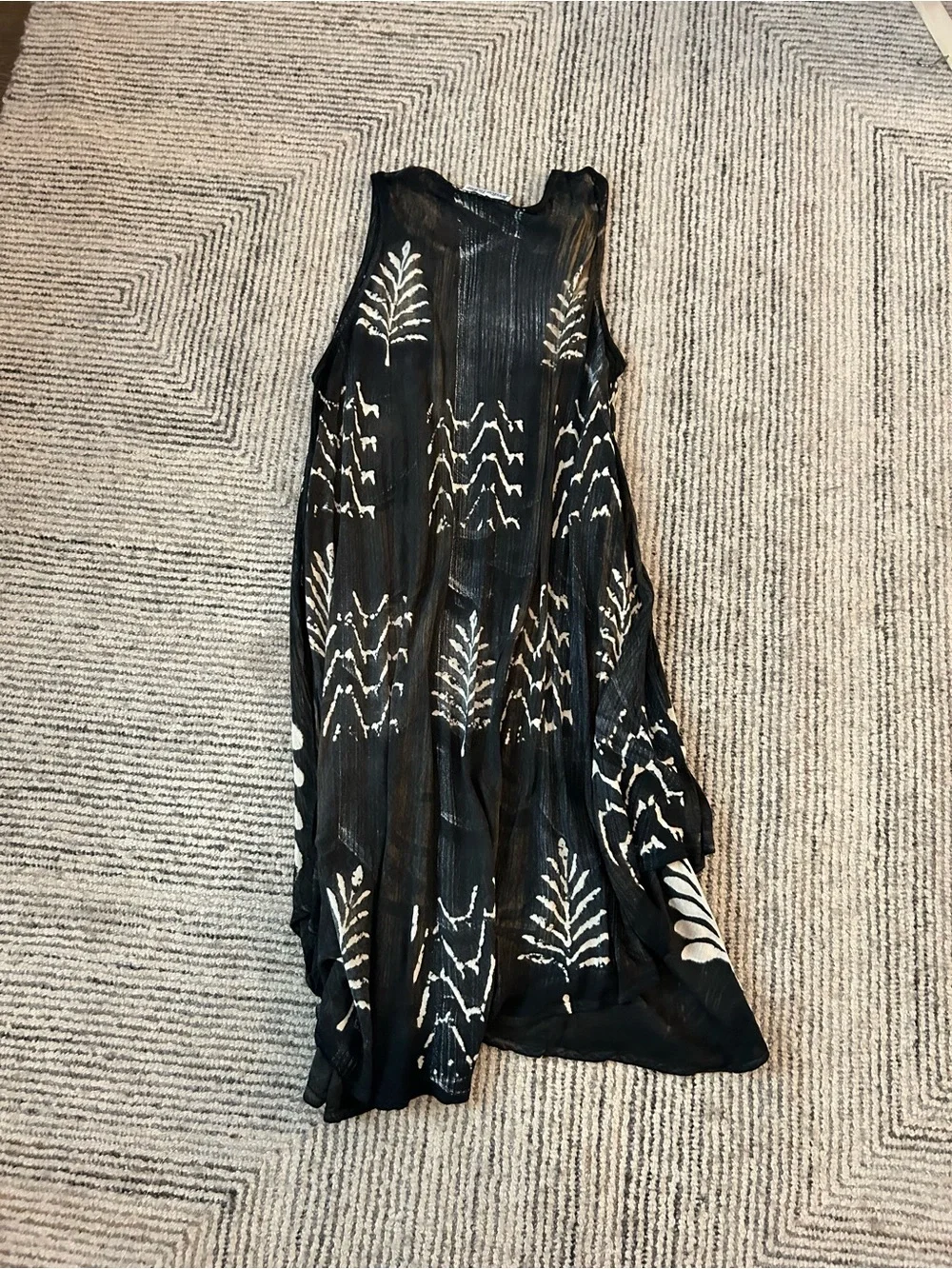 Jessica Taylor One Size Rayon Black Dress White Tribal Leaf Print Boho